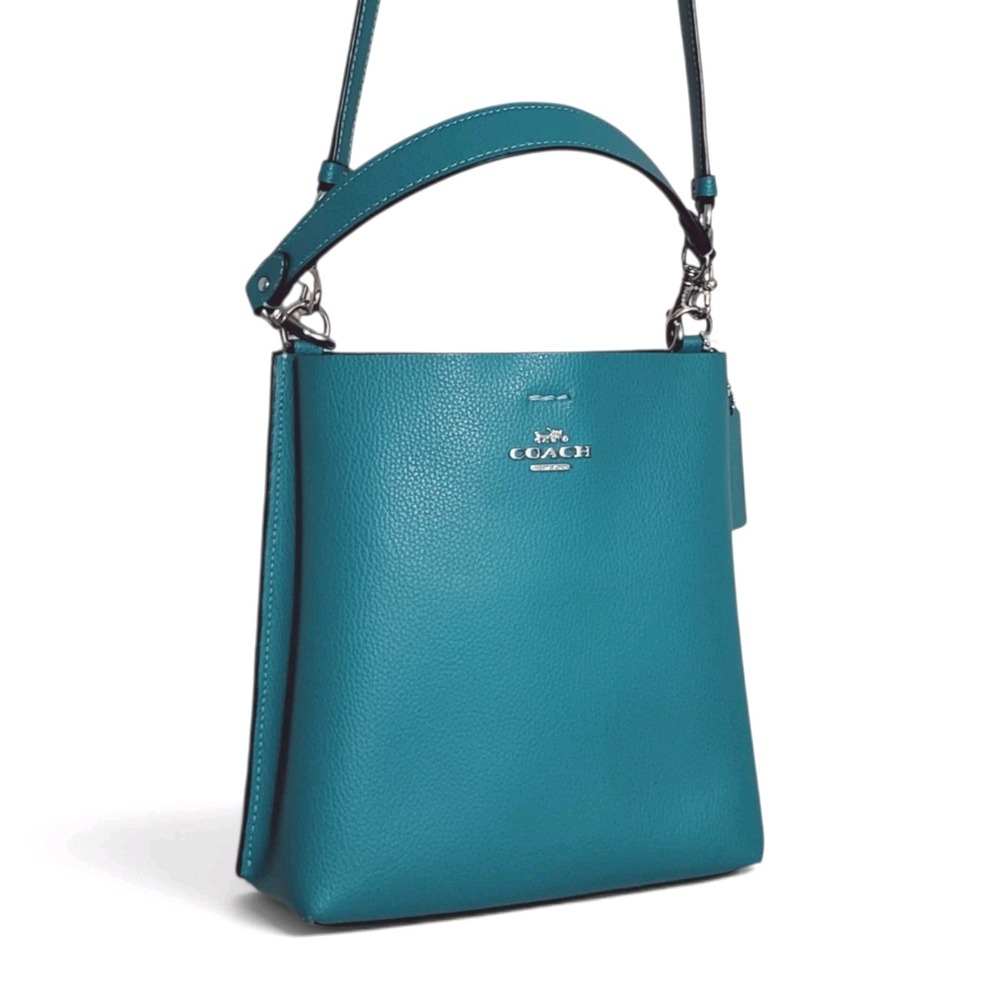 Coach NY Mollie Teal Blue Leather Duffle Crossbody Shoulder Bucket Bag NWOT